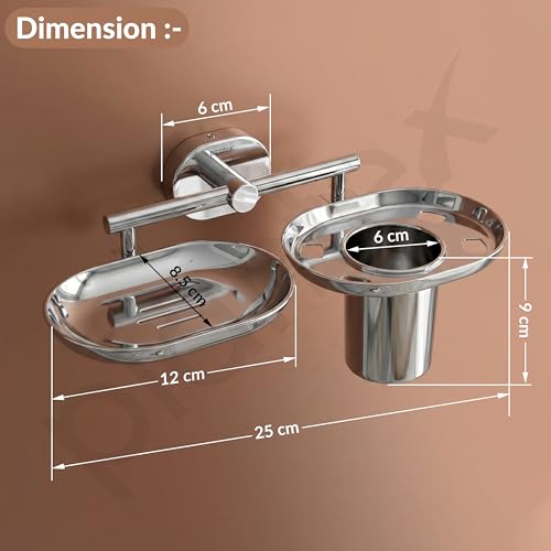 Image of Plantex J4 Stainless Steel Soap Dish with Tumbler Holder /Soap and Brush Holder for Bathrooom /2 in 1 Soap Holder with Toothbrush Holder /Bathroom Accessories (Chrome Finish) Onix