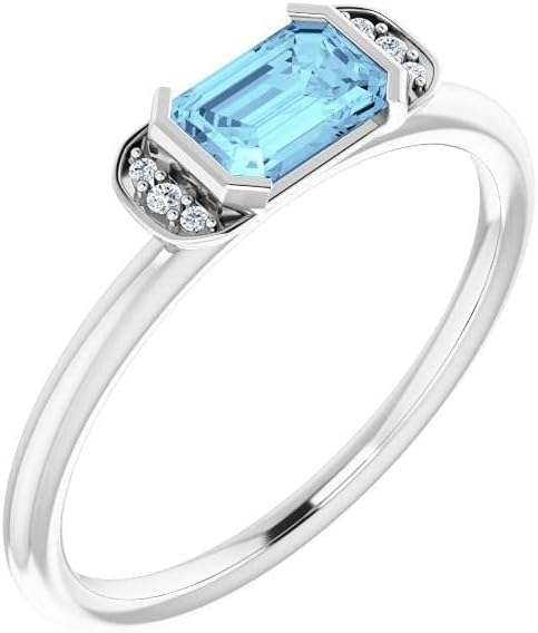 Diamond2Deal 14K White Gold Aquamarine & .02 ct Diamond Stackable Ring Size 7