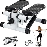Steppers for Exercise at Home, Mini Stepper with Resistance Bands, Hydraulic Fitness Stepper with LCD Monitor, 360LBS Weight Capacity Portable Stair Stepper for Small Spaces