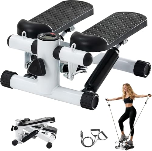 Steppers for Exercise at Home, Mini Stepper with Resistance Bands, Hydraulic Fitness Stepper with LCD Monitor, 360LBS Weight Capacity Portable Stair Stepper for Small Spaces