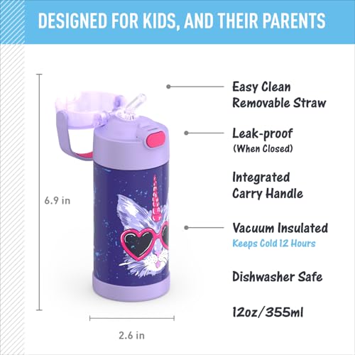 Image of THERMOS FUNTAINER Water Bottle with Straw, 12oz, Cool Caticorns | Kids Stainless Steel Insulated Water Bottle, Keeps Drinks Cold Longer for School & Play, BPA-Free
