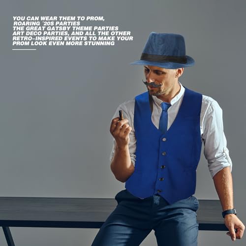 SATINIOR 1920s Mens Costume Roaring Outfit with Gangster Vest Hat Pocket Watch Suspenders for Derby Attire 2026(X-Large,Blue) by SATINIOR - Image 6