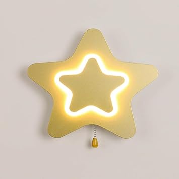 Five-Pointed Star Wall Lamp, Ultra-Thin Metal Wall Light with Acrylic Shade, Modern LED Wall Sconce - 7W - 3 Color Mode - Pull-line Switch, Cartoon Childrens Room Wall Lamps
