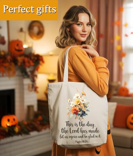 Image of Aesthetic Christian Gifts Tote Bag for Church, Religious Tote Bag for Bible Study, Medium Size with Inner Pocket