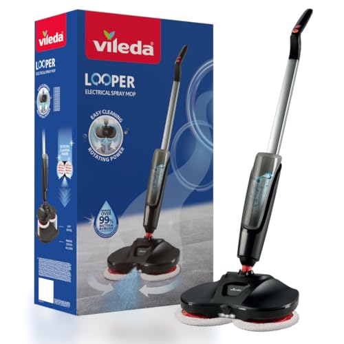 Vileda LOOPER, Electric Spray Mop, Cordless Mop In-between Cleaning, Ideal to Clean Under Furniture, Function Regulate Amount of Water, 35 Minutes Runtime, 170721, Black, ‎30 x 20 x 111 cm