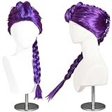Peluca kpop rumi anime cosplay talla única, coletas o trenza 40-120 cm, fibra sintética con malla ajustable para Halloween, Carnaval y fiestas, negro rosa morado (Morad)