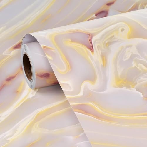 FunStick Carta da Parati Camera da Letto Marmo Oro Rosa Carta Adesiva per Rivestimento Top Cucina Pellicola Adesiva per Mobili Marmo Liquido Rotolo Adesivo per Mobili Cucina Armadio Oro Rosa 30CMx5M