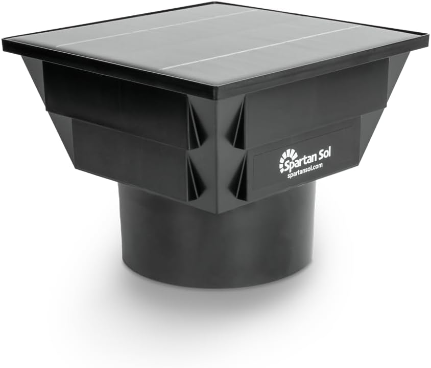 Solar Ventilation Fan - Universal Fit for 3” and 4” Pipes - Portable Exhaust Fan For Porta Potty, Sheds, Dog Houses, Green Houses - Compact size 6”x6”x4.5”