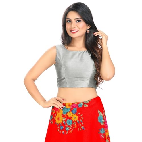 Image of Vamas Women's Silk Solid Sleeveless Readymade Saree Blouse (VFJ-45)