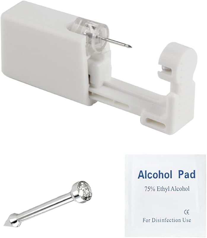 Kit descartável para piercing nasal psaakon com argola de aço inoxidável 316L e zircônia, 1 unidade SS201