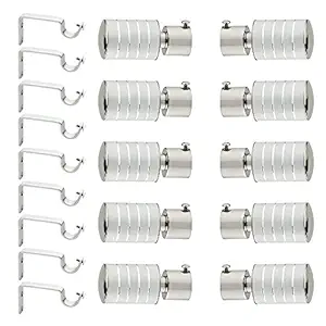 Welson Stainless Steel Curtain Bracket Parda Holder with Support 1 Inch Rod Pocket Finials Designer Door and Window Rod Support Fittings, Curtain Rod Holder (Silver 5 Pair)