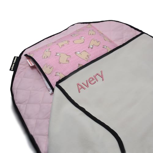 Image of Urban Infant Personalized Tot Cot All-in-One Modern Preschool /Daycare Nap Mat with Washable Pillow and Elastic Straps - Llamas