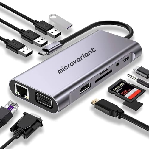 Image of Cport 11-in-1 TypeC Docking Station, Aluminum Type C Adapter with 4K Hdmi, Vga, 1GBPS Ethernet Rj45, 4X USB 3.0, USB-C Power Delivery, 3.5Mm Audio, Tf /Sd Card Reader for Mac /Pc /Laptop