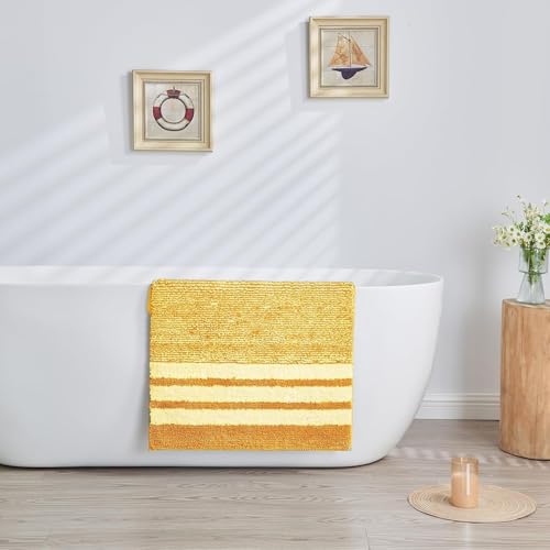 CozeCube Bath mats for Bathroom Non Slip, Fluffy Absorbent Microfiber Bath mat Washable, Aesthetic Bathroom Rugs, Large Harvest Gold Striped Bath mat, Harvest Gold, 36" x 24" by CozeCube - Image 2