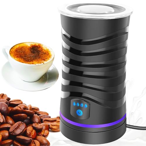 Montalatte Elettrico 4 in 1 600 ml, Montalatte Automatico a Induzione 400W, Spegnimento Automatico, Montalatte Silenzioso per Schiuma di Latte Calda e Fredda, Latte Macchiato, Cappuccino, Nero