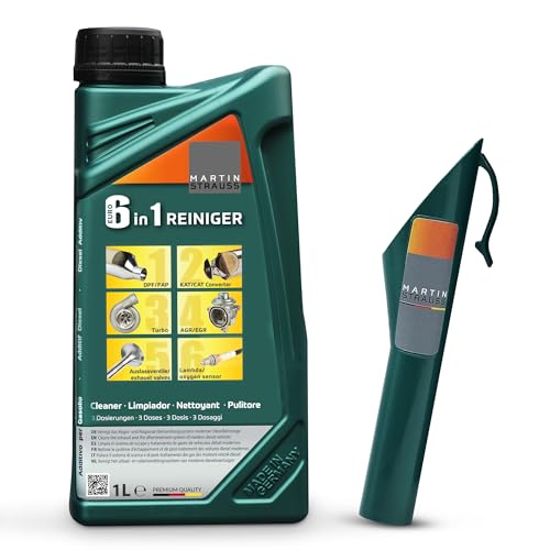 MARTIN STRAUSS® Euro 6 in 1 Reiniger. Kur des Diesel-Abgassystems: AGR, Turbo, Kat, DPF, Lambda, Brennraum. 1 Liter, 3x Dosierungen