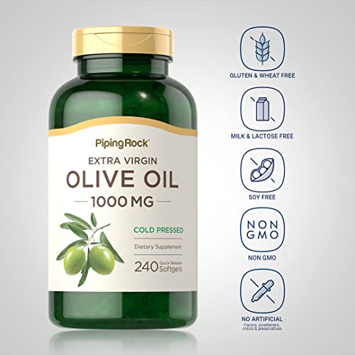 Piping Rock Olive Oil Softgels 1000Mg | 240 Count | Extra Virgin Olive Oil | Cold Pressed Supplement | Gluten Free, Non-Gmo #TOP2