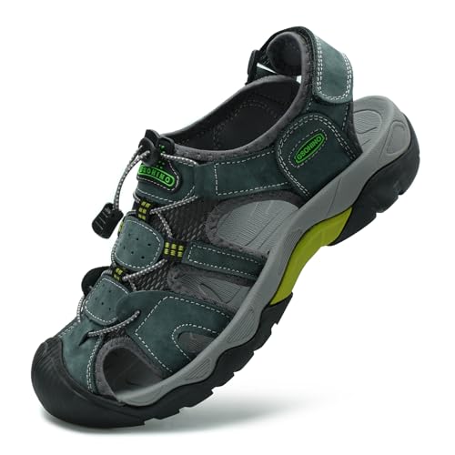 Image of GSOHINO Mens Leather Sports Sandals For Men Closed Toe Hiking Outdoor Athletic Casual Walking Sandals Water Shoes Summer Fisherman Sandal Handmade Grey 45 M 10.5