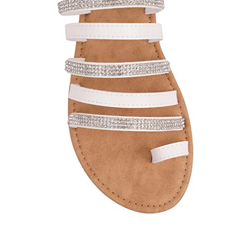 BENEKER Toe Ring Slide Rhinestone Strappy Gladiator Flat Sandals for Women Comfortable Sparkly Flip Flops, Dressy Thong Beach Shoes, Summer Wedding Fashion Sandals3