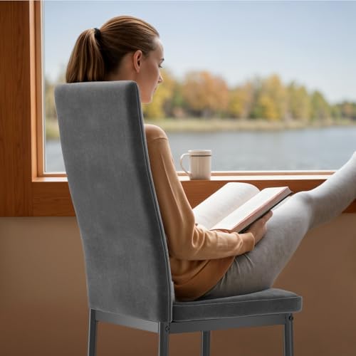 Miniatura 5 de Bealife Sillas De Comedor Modernas, Juego De 6 Tapizadas En Franela Gris Oscuro Con Respaldo Alto Y Asiento Acolchado, Para Cocina Y Comedor Gris Oscuro - Franela, Juego De 6