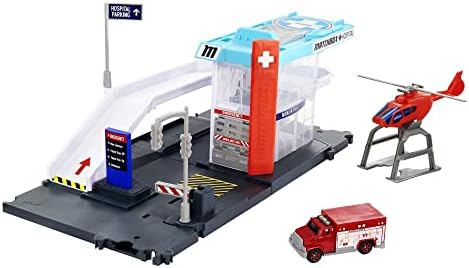 Matchbox Cars Playset, Action Drivers Helicopter Rescue with 1:64 Scale Toy Ambulance & Helicopter, Connects to Other Sets