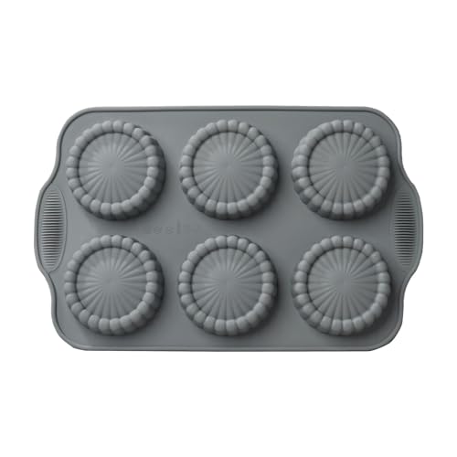 Molde de silicona para tartas, bandeja antiadherente para 6 magdalenas con diseño de flores, moldes redondos de silicona para hornear, para Navidad, chocolate, huevo, pan, galletas, vacaciones, cocina