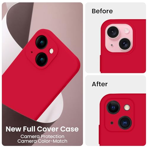 Image of FireNova Designed for iPhone 15 Case, Silicone Upgraded [Camera Protection] Phone Case, Soft Anti-Scratch Microfiber Lining Inside, 6.1 inch, Deep Red