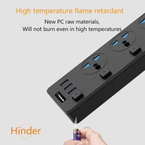 Extension Plug with 3 Way Universal Sockets 3 USB Slots, separate Switch Extension Lead Cable 5M Socket | Power Cable Cord | Home & Office | Multi Socket Plug Extension | Extension | Power Extension