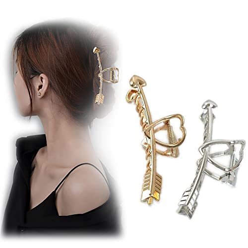 One Arrow Through The Heart Hair Clips Arrow Love Simple Metal Clip Claw Clips Shark Clip Metal Hair Clips For Women Hair Claw Clips 2Pcs（Gold Silver） #TOP7
