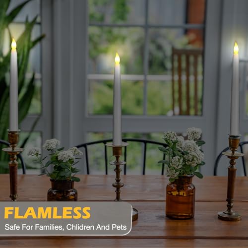 Image of Tuanse 24 Pack Flameless Flicker Taper Candles Bulk with Remote and Timer, Battery Operated LED Warm White Taper Candles Light for Home Wedding Decoration Gifts(White,8 Inch)