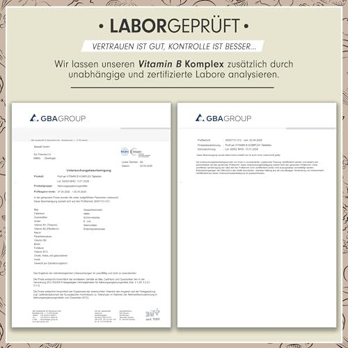 Vitamin B Komplex 365 Tabletten - B Komplex mit B12 - alle 8 B-Vitamine (B1, B2, B3, B5, B6, B7, B9, B12) + Co-Faktoren Cholin & Myo-Inositol, laborgeprüft mit Zertifikat, vegan