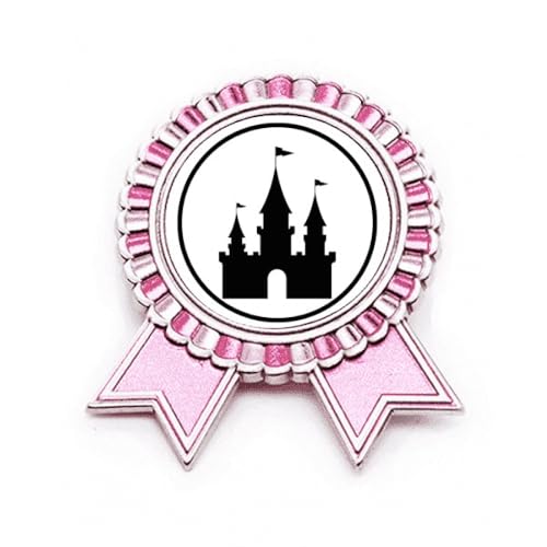 Broche château de parc d'attractions cadeau idéal en métal rose taille M