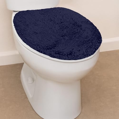 Home Weavers Waterford Collection 100% Cotton Tufted Bath Rug, Extra Soft and Absorbent Bath Rugs, Non-Slip Bath Mats, Machine Washable Bath Rugs for Bathroom, 18"x18" Toilet Lid Cover, Navy