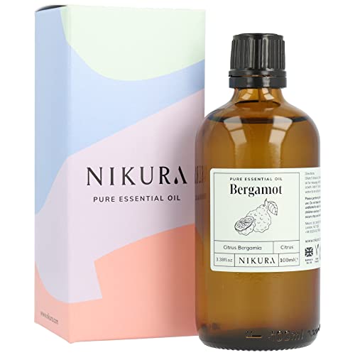 Nikura Bergamot Essential Oil - 100ml | 100% Pure Natural Oils | Perfect for Aromatherapy, Diffusers for Home, Humidifier, Bath | Great for Self Care, Candle Making, Soap | Vegan & UK Made