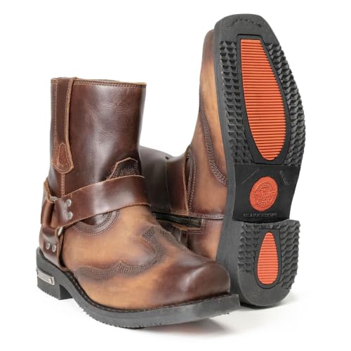 Image of Milwaukee Leather Men's Distressed Gray Leather 11-inch Classic Harness Square Toe Motorcycle Boots MBM9006 | Premium Material, Square Toe, Rider Ready, Durable Everyday Wear