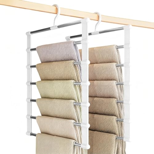 Trouser Hangers Space Saving for Wardrobe, 2 Pcs Smart Non-Slip Multifunctional Closet Organizer for Trousers Jeans Skirts Scarves Towels
