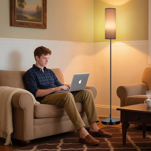 Image of FRIDEKO HOME Grey Shade Floor Lamp, Simple Design with Foot Pedal Switch, Small Tall Lamps for Living Room Bedroom Office, Corner Floor Stand Light with Black Pole Lamp (No Bulb /No Remote)