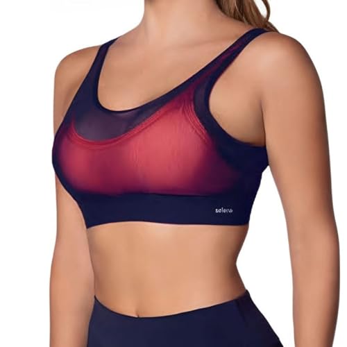 SELENE Top Academia Feminino Com Tule Bojo Removível Fitness, Marinho, GG