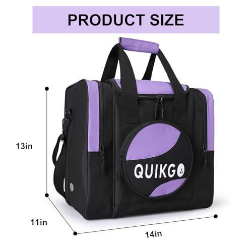 QUIKGO Bowling Bag for Single, Tote Bowling Bag with Padded Holder, Fits Shoes Up to Mens Size 14, Built-in Accessories Mesh Pocket - Thumbnail 2