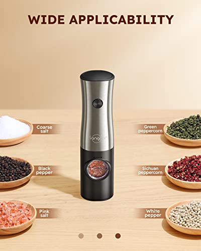 Sangcon Electric Salt And Pepper Grinder Set, Automatic Pepper Mills With Led Light, Battery Powered Salt And Pepper Shakers With Stand, Adjustable Coarseness, One-Handed Operation, Stainless Steel #TOP7