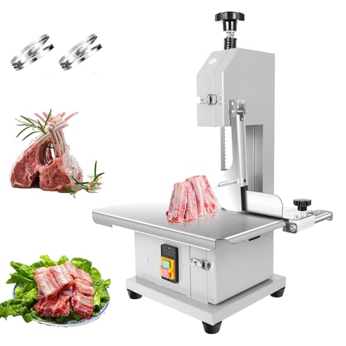 Sierra de cinta eléctrica comercial para huesos, cortadora de carne, mesa de trabajo de acero inoxidable de 48 x 35 cm, cortadora de huesos y carne congelada de sobremesa, para despiece