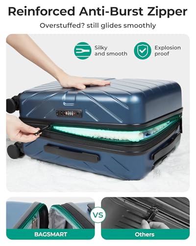 Image of BAGSMART Carry on Luggage 22x14x9 Airline Approved with TSA Lock, 100% Polycarbonate Hardside Suitcase with Spinner Wheels, Royal Blue
