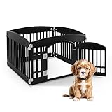 HealSmart 4 Panel Dog Playpen, 24” Exercise Puppy Playpen with Door, Safe, Secure, Folding & Portable Pet Playpen for Indoor & Outdoor Use, Suitable for Puppies and Small, Black