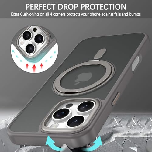 Image of DIZORO 360Rotatable Magnetic Ring Case Compatible for iPhone 16 Pro Max Back Cover Compatible with MagSafe[Non-Slip Edge] Built-in Kickstand Translucent Matte Silicone Bumper Slim, Natural Titanium.