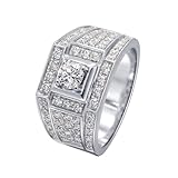 Anillos para Hombre, anillo de boda para hombre, oro blanco de 14 K/18 quilates, forma redonda con moissanita de 0,3 quilates, diamante creado/diamante natural, J 1/2, Oro blanco de 14 quilates