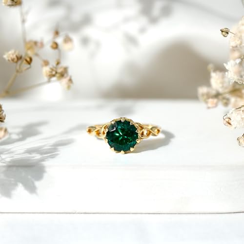 Certified Lab Grown Emerald 8 mm Round Engagement Ring, AAAA Quality, Celtic Knot Ring (Ready to Gift)3