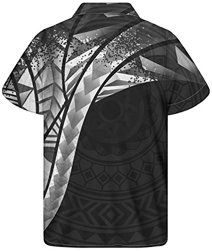 Gludear Men's Polynesian Tribal 3D Print Casual Button Down Short Sleeve Cuba Collar Shirt,Polynesian Black,Xl #TOP1