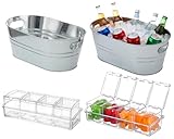 Acellegic 2 Pcs 4 Gallon Galvanized Metal Ice Buckets Large Metal Drink Bucket 2 Pcs Condiment Caddy...