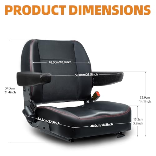 Image of Universal Forklift Seat, Fold Down Tractor Seat with Adjustment Armrest, Safety Belt and Operator Position Switch, Excavator Skid Loader Backhoe Dozer Telehandler