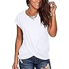 Jescakoo-Womens-Short-Sleeve-Round-Neck-T-Shirt-Front-Twist-Tunic-Tops-Casual-Loose-Fitted Juniors Cute Summer Tops with Twist Solid Trendy Tunic Tops Blouse White M